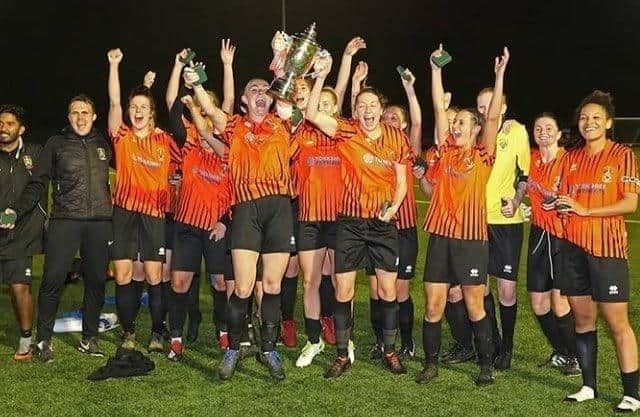 Brighouse Town AFC Women celebrate winning the West Riding County Cup 3-2 against Guiesley last season