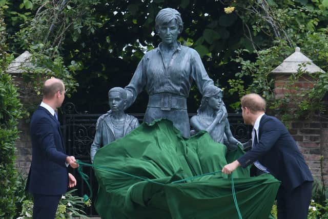 William and Harry unveil the statue of Princess Diana on what would have been her 60th birthday (AFP/Getty)