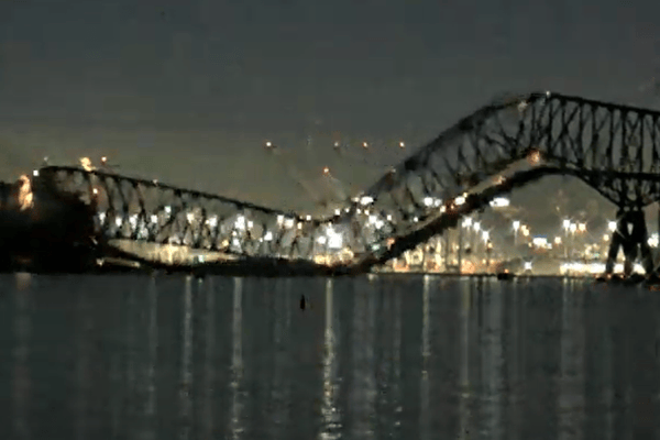 The Francis Scott Key Bridge in the US city of Baltimore collapsed after a cargo ship crashed into it. (Credit: StreamTime Live/YouTube)