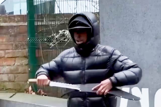 Jordan Bazuna, with a huge knife on the streets of Nottingham. 