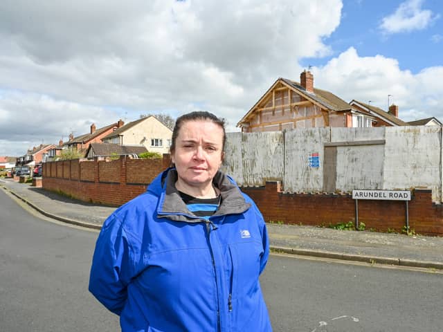 Councillor Stacie Elson at the site where Gurwinder Singh demolished a house built without planning permission.