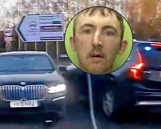 Richard Frost, 42, was filmed on dashcam weaving in and out of traffic at high speed in a black BMW 7 Series.