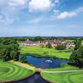 A bird’s-eye view of Formby Hall Golf Resort & Spa reveals its impressive setting, surrounded by sweeping fairways and beautifully landscaped grounds.