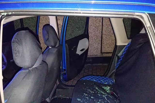 76-year-old Halifax man Alwyn Berrington had his the rear window of his blue Nissan Note smashed in by a brick on October 30