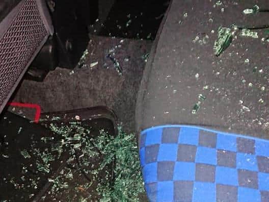 76-year-old Halifax man Alwyn Berrington had rear window of his blue Nissan Note smashed in by a brick
