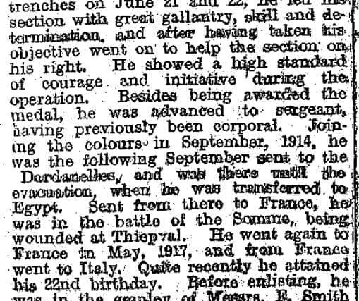 An extract on Fred Perry from the Halifax Courier during the First World War