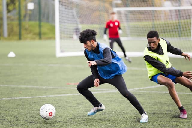 FC Halifax Town youth  training at Calderdale College. Adil Ayub, left, and Musab Aliya, right.