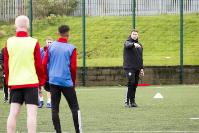 FC Halifax Town youth  training at Calderdale College. Lead youth team coach Mike Jeffries.