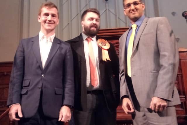 Candidates who were at the Climate Change hustings in Hebden Bridge, from the left, were Josh Fenton-Glynn (Labour), Richard Phillips (Liberal Party) and Javed Bashir (Liberal Democrat)