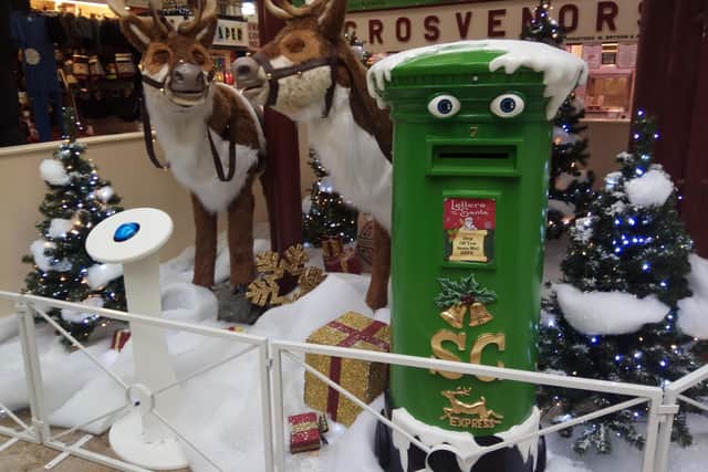 The reindeer and talking post box display in Halifax market