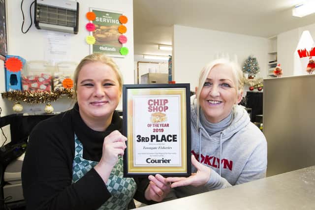 Towngate Fisheries, Sowerby Bridge, third place in the Halifax Courier Chip Shop of the Year competition. Manager Kimberley Gregory (left) with assistant Karen Ianson