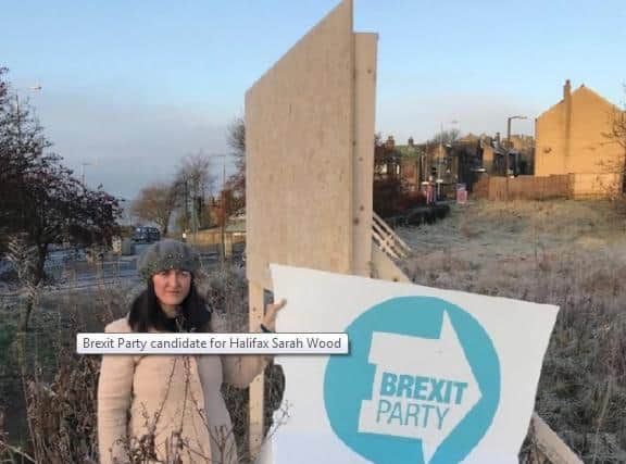 Sarah Wood, Halifax PPC for the Brexit Party after her party's billboards were torn down