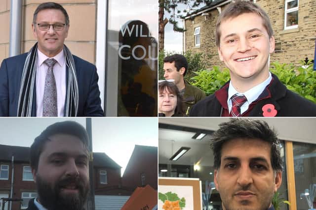 Calder Valley candidates, from top left clockwise Craig Whittaker (Conservative),  Josh Fenton-Glynn (Labour) Javed Bashir (Liberal Democrat)  and  Richard Phillips (Liberal Party)