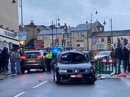 A man was treated for minor injuries after a spark ignition in a car in Halifax town centre. Picture: Craig Chew-Molding/Twitter