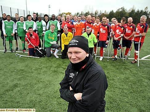 Pete Wild pictured at an amputee football tournament in Oldham in 2013. Photo: Oldham Chronicle.