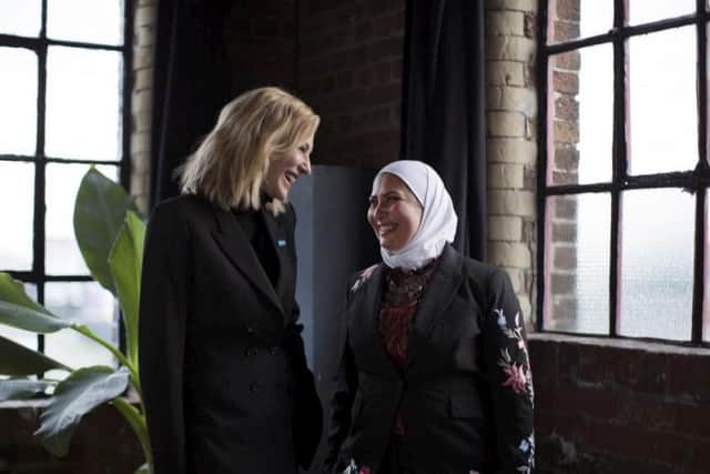 UNHCR Goodwill Ambassador Cate Blanchett with Syrian refugee and business woman Razan Alsous.