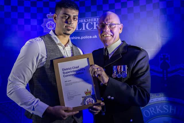 Mr Jamil wasawarded by Chief Superintendent Dickie Whitehead at the Shay Stadium, on October 23