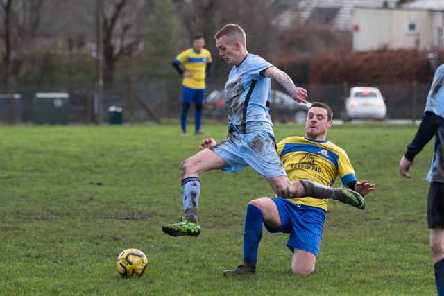 Actions from Lee Mount v Ryburn Valley, at Natty Lane, Illingworth. Pictured is Danny Hildred making a break to score