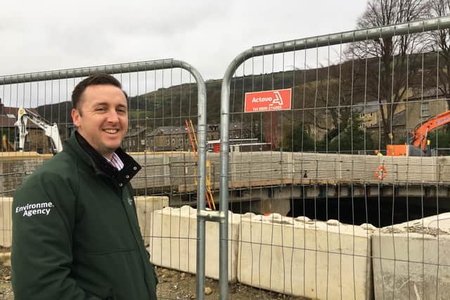 Construction of new £7m Mytholmroyd bridge as part of flood defence ...