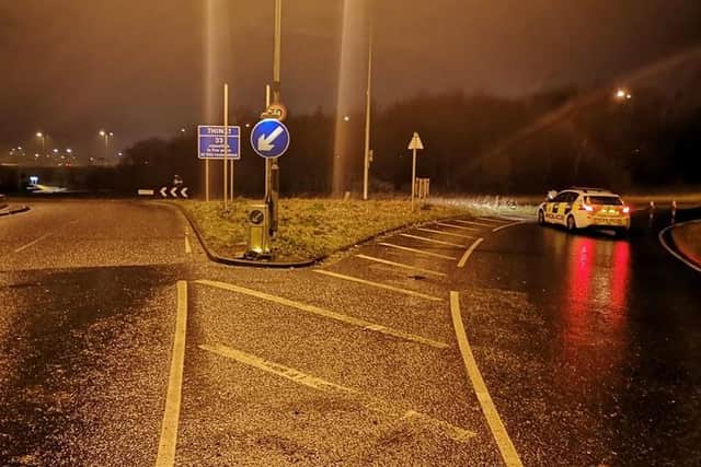 Wakefield Road in Brighouse by junction 25 of the M62 was closed ( Picture West Yorkshire Police)