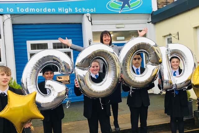 Todmorden High pupils celebrate their good rating.