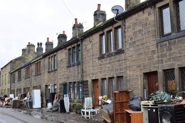 A row of houses in Mytholmroyd devastated by the flood