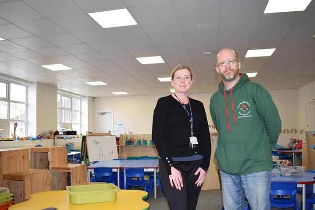 Burnley Road Academy headteacher Clare Cope with school governor Karl Boggis