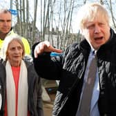 Prime Minister Boris Johnson meets with local residents in Bewdley in Worcestershire to see recovery efforts following recent flooding in the Severn valley and across the UK. Photo: PETER NICHOLLS/PA Wire