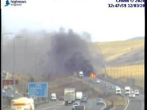 Fire on the M62 near Outlane (Picture Highways England)