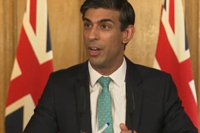 Chancellor Rishi Sunak answering questions from the media via a video link during a media briefing in Downing Street. Photo: PA Video/PA Wire