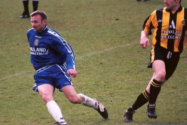 O'Regan in action against Southport at The Shay in April 1998. Photo: Johnny Meynell