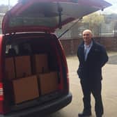 Andy Greenwood, a firefighter from West Yorkshire Fire & Rescue Service, on his way to deliver food parcels to those in greatest need in Calderdale