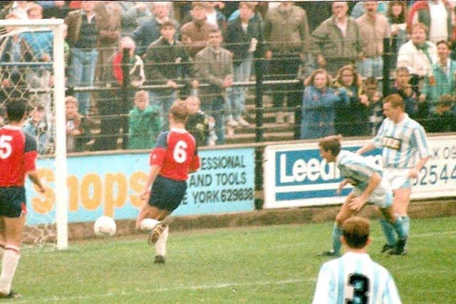 Steve Norris scores Town's first goal at York in October 1990. Photo: Keith Middleton