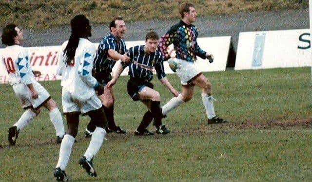 Jamie Paterson in action for Town against Emley in the FA Trophy in January 1994. Photo: Keith Middleton