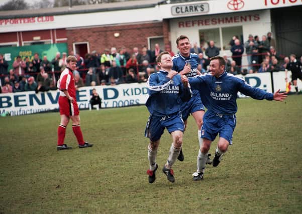 Jamie Paterson after scoring against Kidderminster in 1998. Photo: Keith Middleton