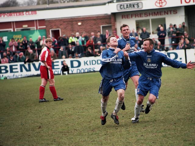 Jamie Paterson after scoring against Kidderminster in 1998. Photo: Keith Middleton