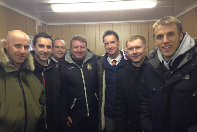 Big names at Brighouse Town., Pictured from the left are: Nicky Butt, Gary Neville, Charlie Tolley, Chris Lister, Tony Lyons, Paul Scholes and Phil Neville.