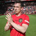 MANCHESTER, ENGLAND - MAY 26:   Gary Neville of Manchester United '99 Legends acknowledges the fans at the end of the 20 Years Treble Reunion match between Manchester United '99 Legends and FC Bayern Legends at Old Trafford on May 26, 2019 in Manchester, England. (Photo by John Peters/Manchester United via Getty Images)