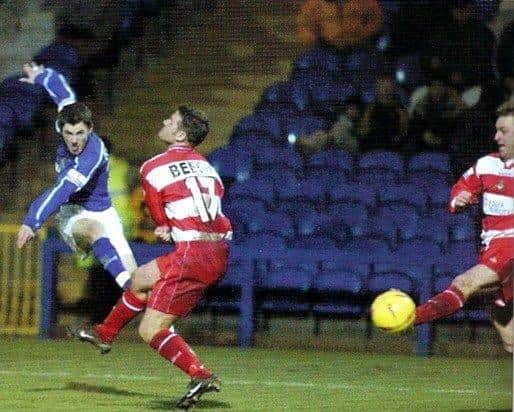 Killeen in action against Doncaster at The Shay in the FA Trophy in January 2003