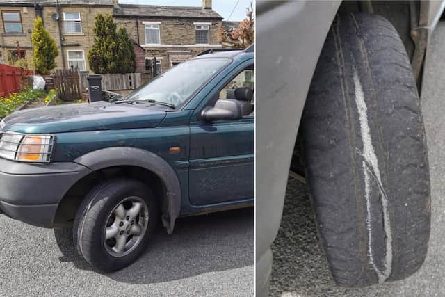 West Yorkshire Police shared the pictures of the bald tyres in Halifax