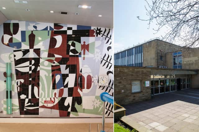 The mosaic by Kenneth Barden at Halifax Swimming Pool. Picture by Andrew Caveney courtesy of the Pevsner Architectural Guides/Yale University Press