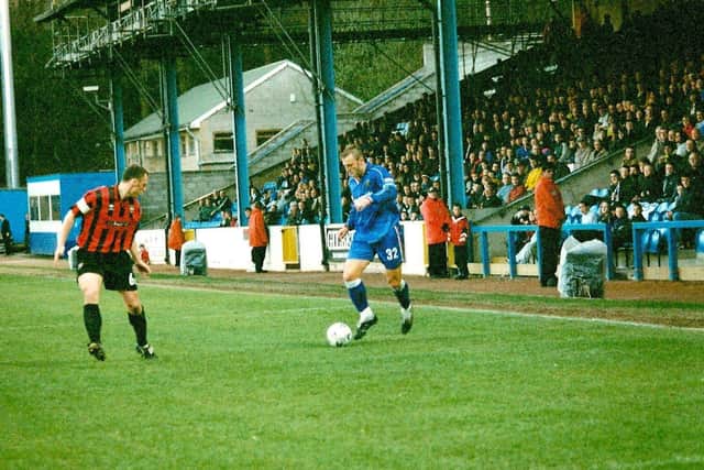 Redfearn in action at The Shay against Brighton. Photo: Johnny Meynell