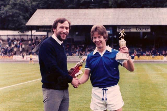 Hendrie receiving his player of the year award for 1979-80. Photo: Keith Middleton