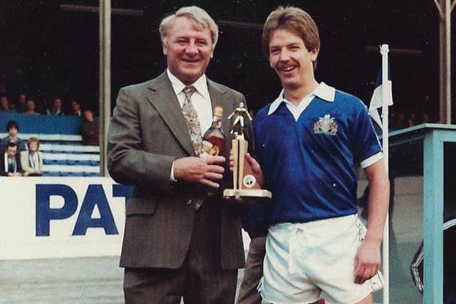 Hendrie receiving his player of the year award for 1980-81. Photo: Keith Middleton