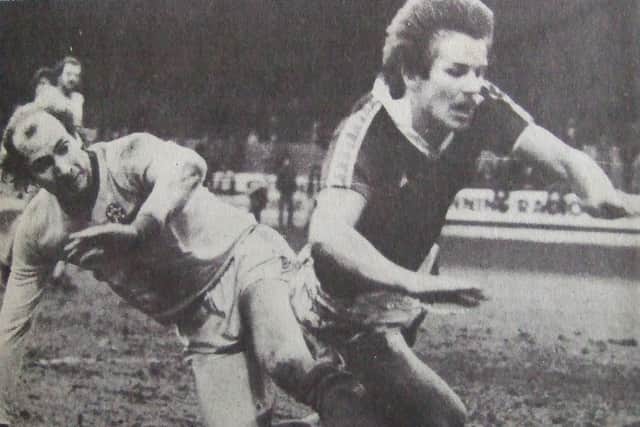 Hendrie in action for Town against Aldershot in February 1982