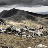 Gayle Sugen and Jo Buckley approaching Dow Crag, one of the Lake District Wainwrights, in the 2015 Duddon Valley Fell Race