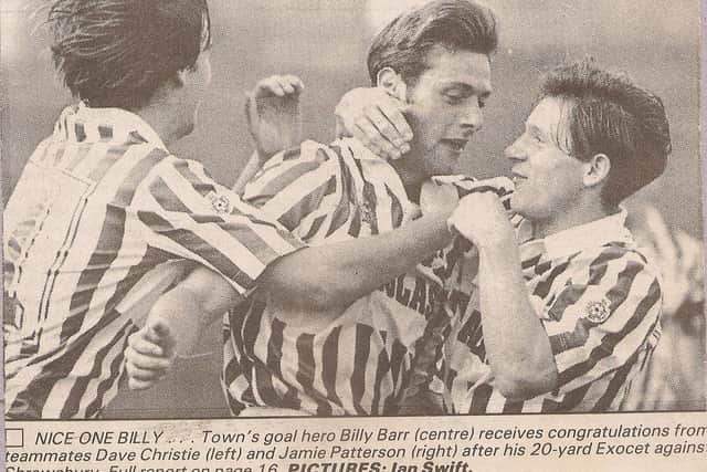 Barr after scoring for Town against Shrewsbury in March 1993. Courtesy of Johnny Meynell