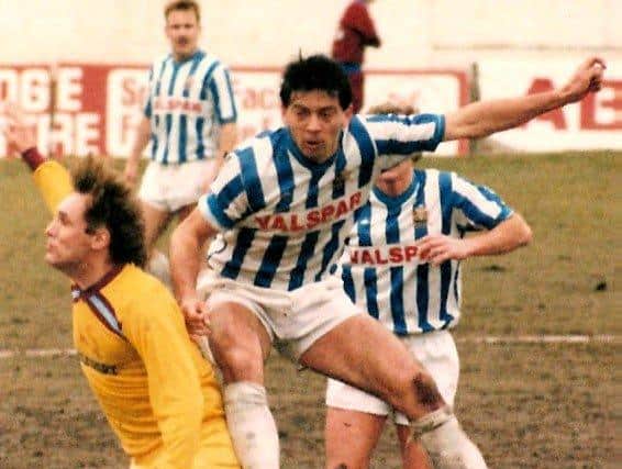 Brown in action for Town at home to Burnley in February 1987. Photo: Johnny Meynell