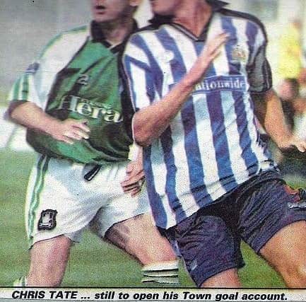 Tate in action for Town against Plymouth in August 1999