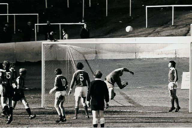 Gennoe saves an effort at goal against Cambridge in October 1976. Photo: Johnny Meynell